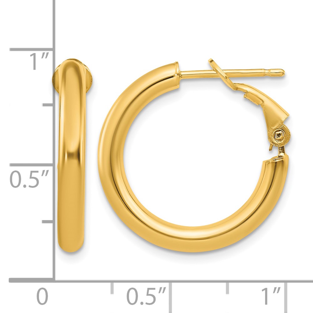 14k 3x15mm Polished Round Omega Back Hoop Earrings (PRE922)