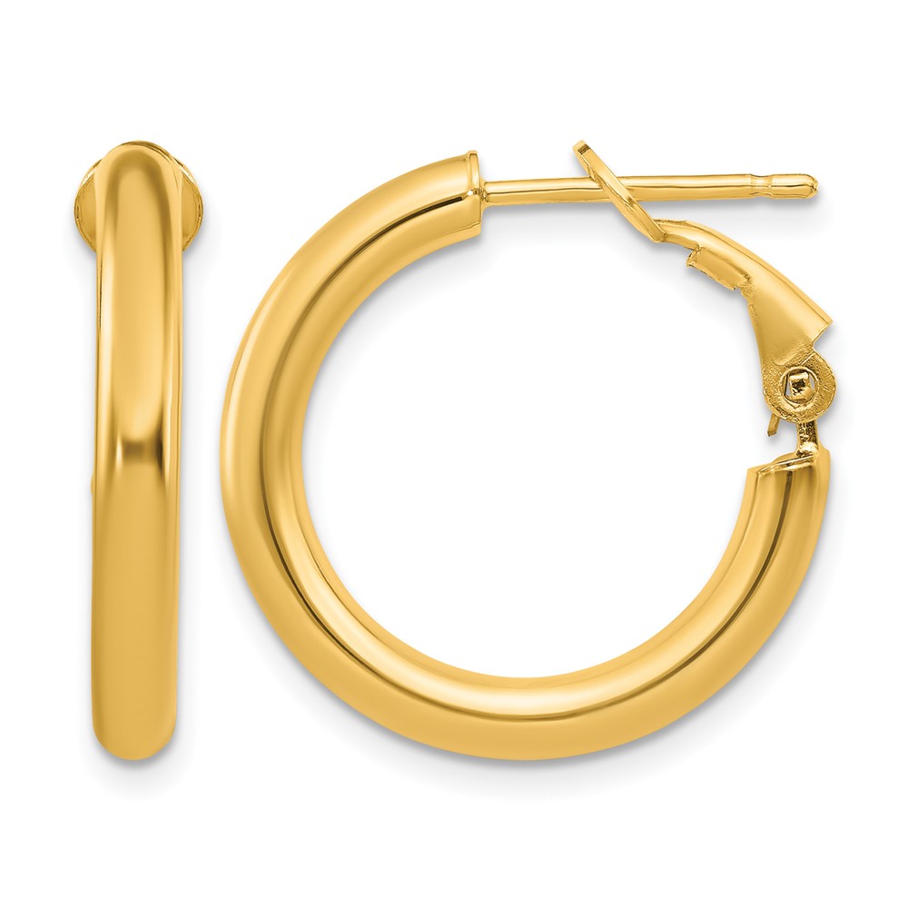 14k 3x15mm Polished Round Omega Back Hoop Earrings (PRE922)