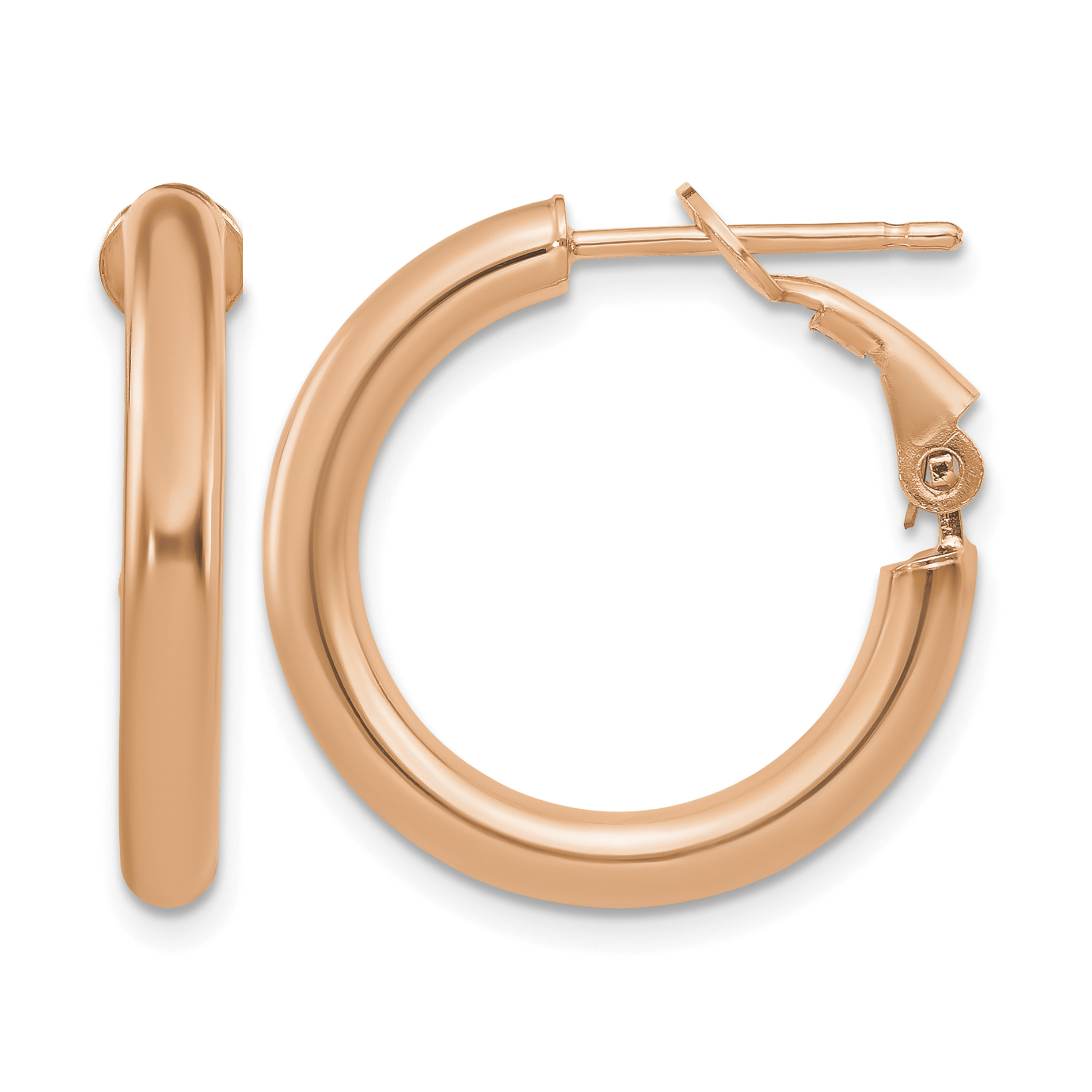 14k Rose Gold 3x15mm Polished Round Omega Back Hoop Earrings (PRE922R)