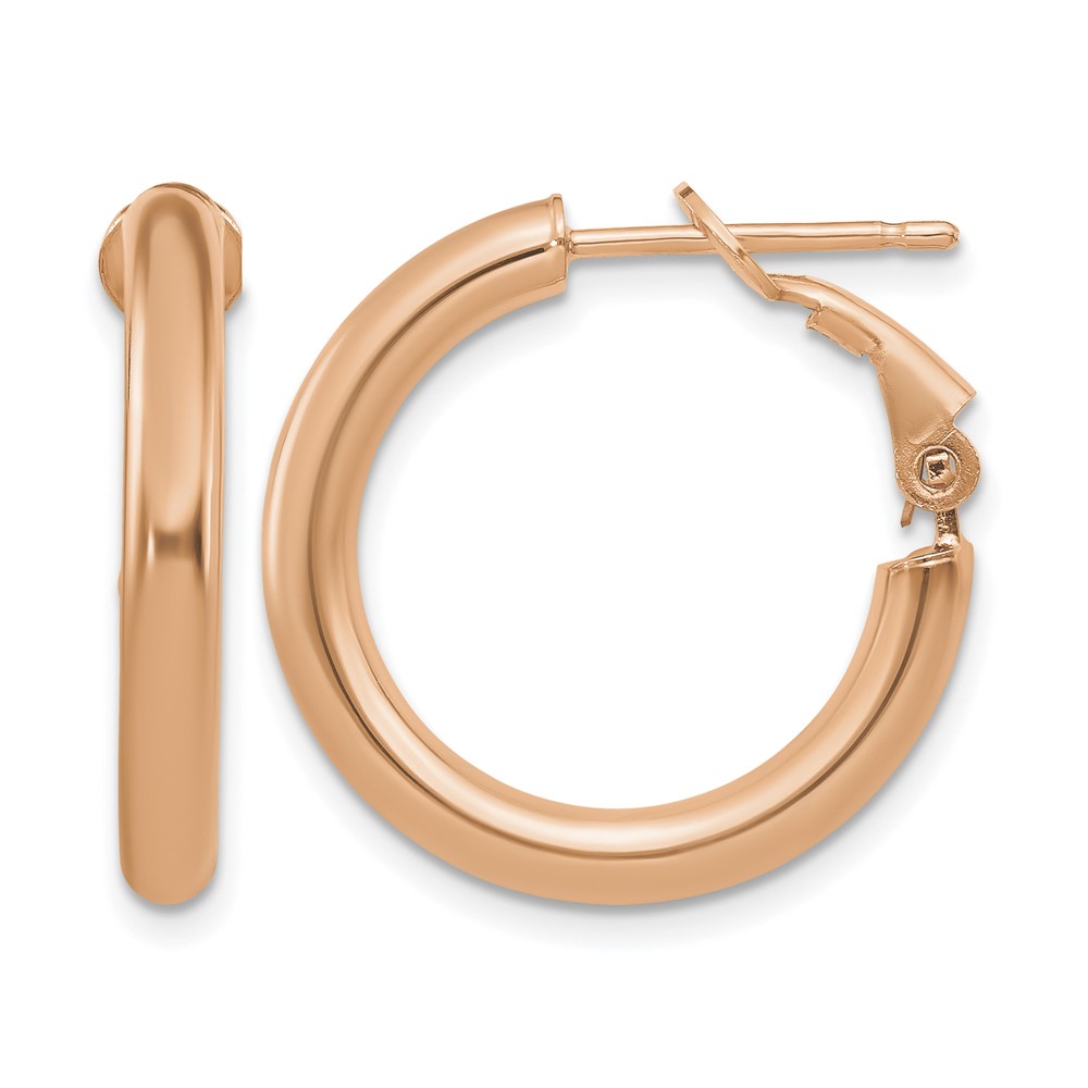 14k Rose Gold 3x15mm Polished Round Omega Back Hoop Earrings (PRE922R)