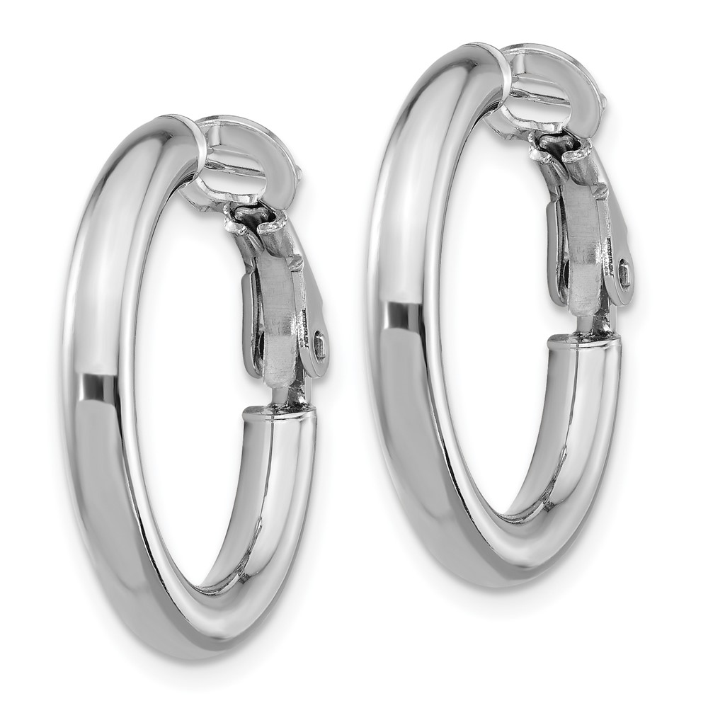 14k White Gold 3x15mm Polished Round Omega Back Hoop Earrings (PRE922W)