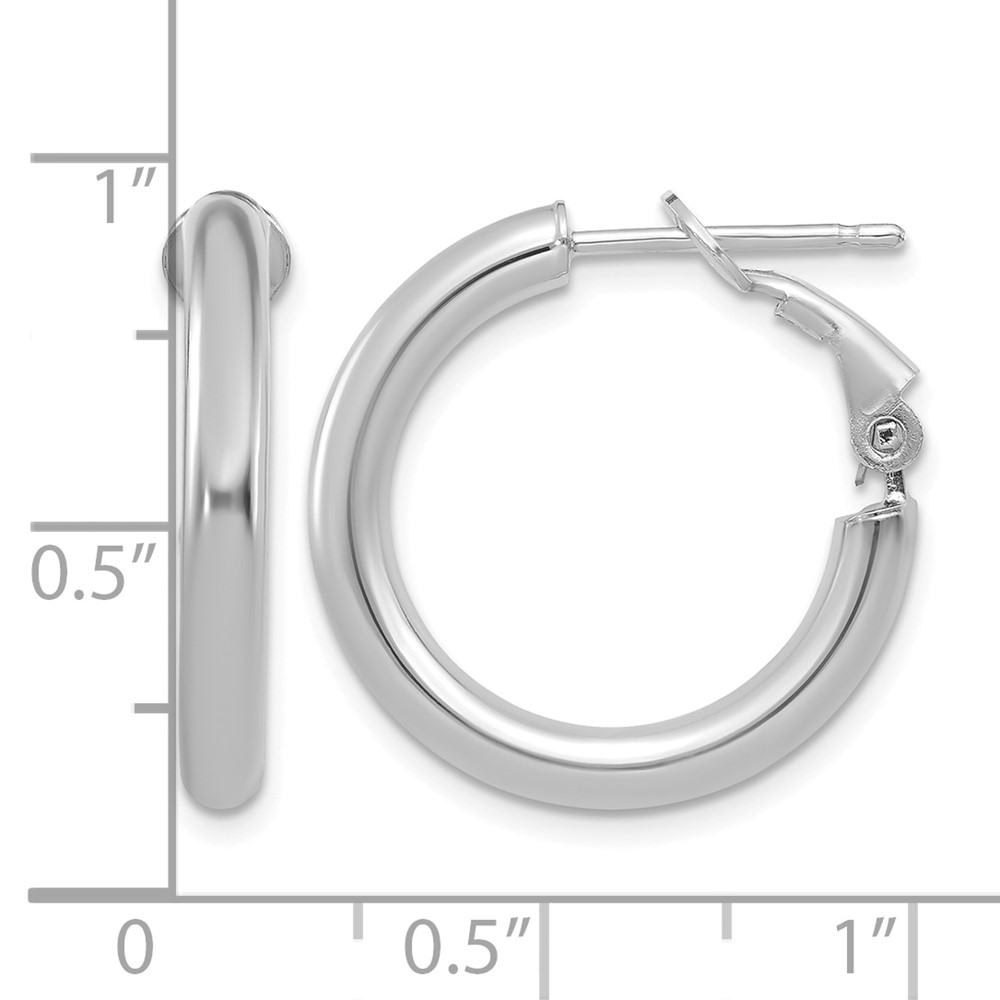 14k White Gold 3x15mm Polished Round Omega Back Hoop Earrings (PRE922W)