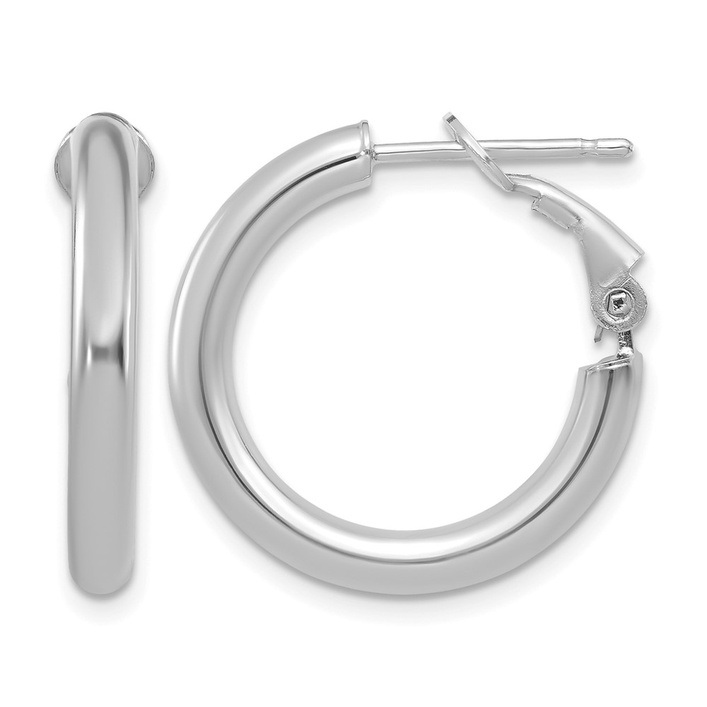 14k White Gold 3x15mm Polished Round Omega Back Hoop Earrings (PRE922W)