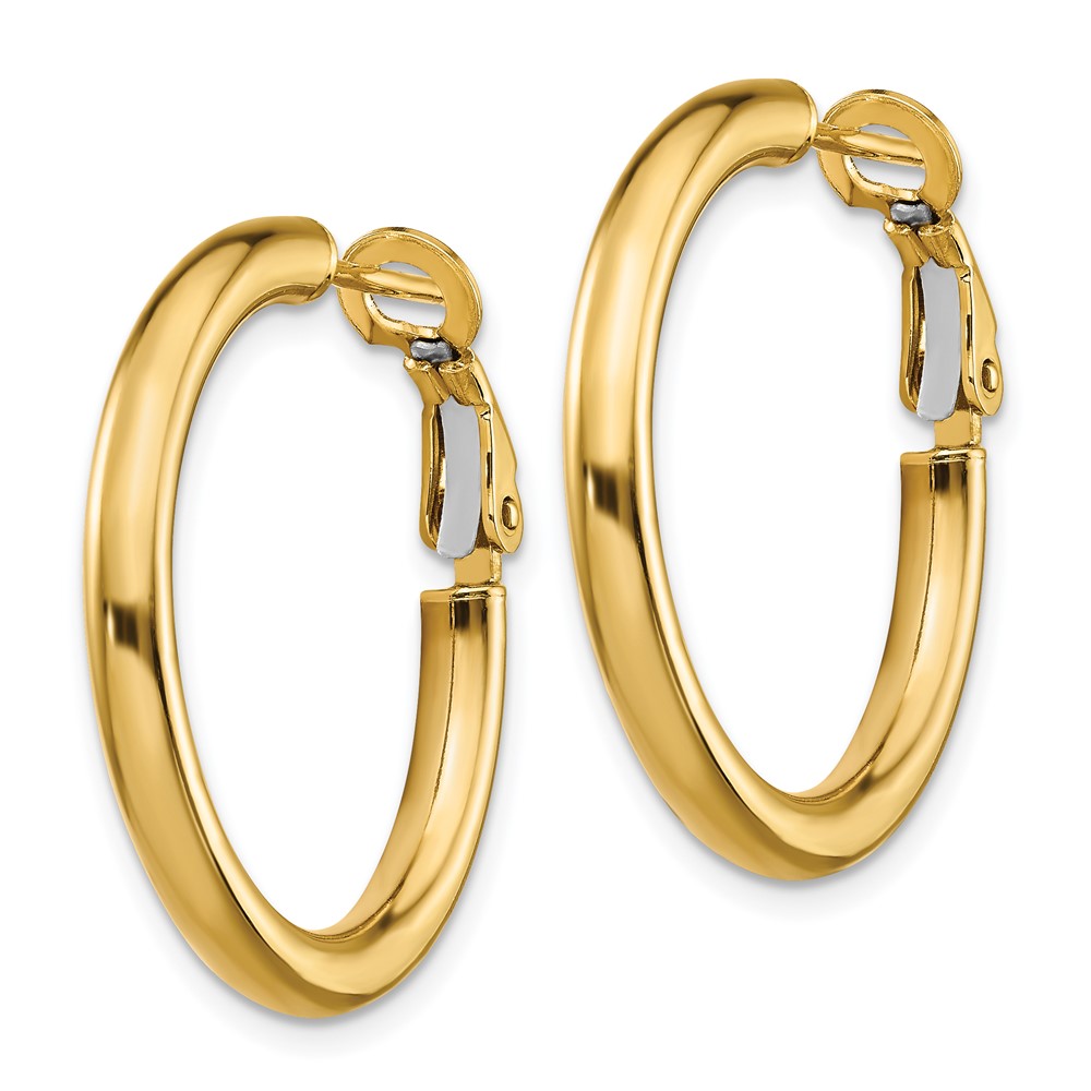 14k 3x25mm Polished Round Omega Back Hoop Earrings (PRE923)