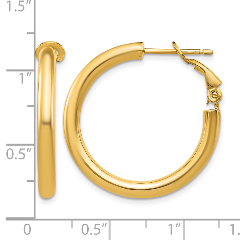 14k 3x25mm Polished Round Omega Back Hoop Earrings (PRE923)