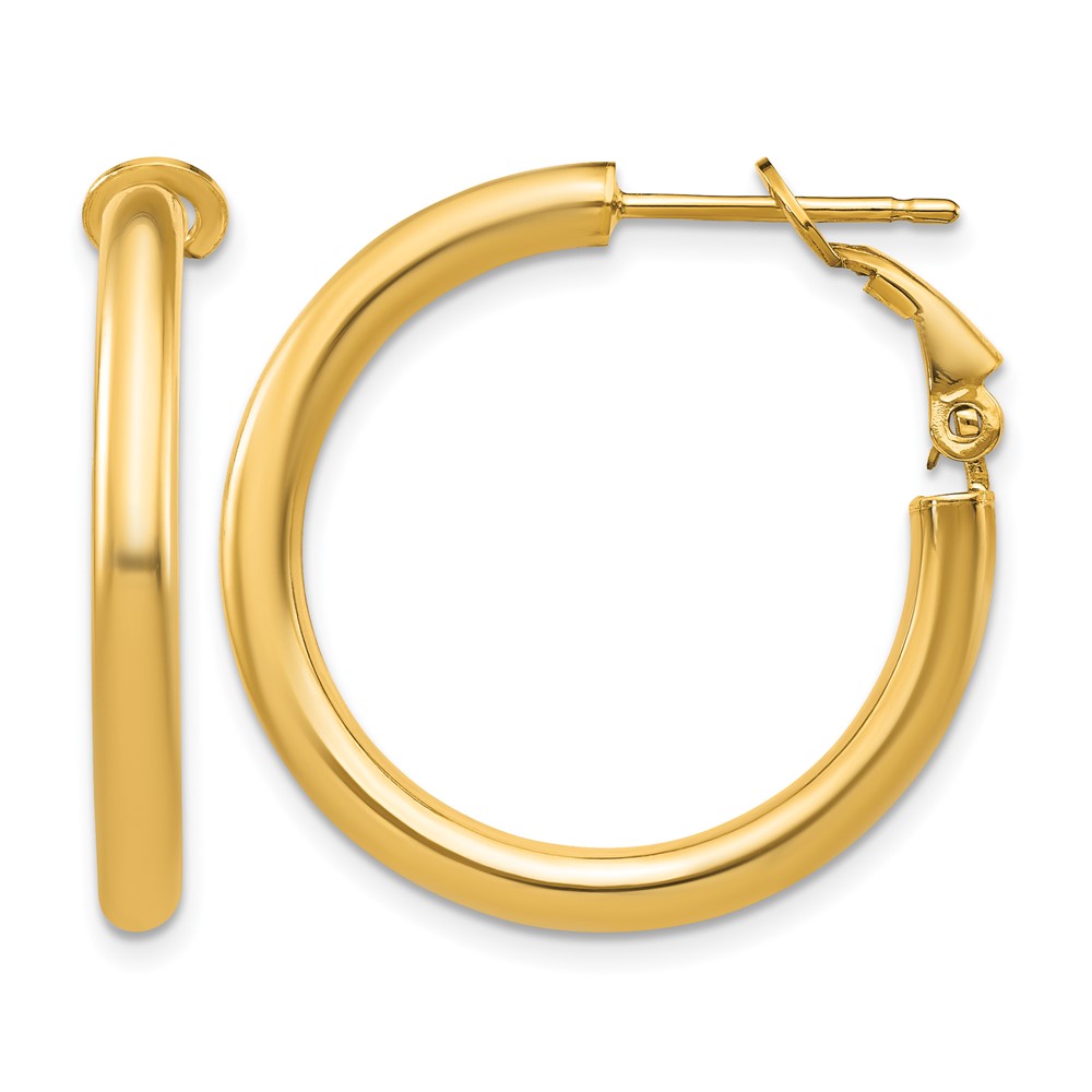14k 3x25mm Polished Round Omega Back Hoop Earrings (PRE923)