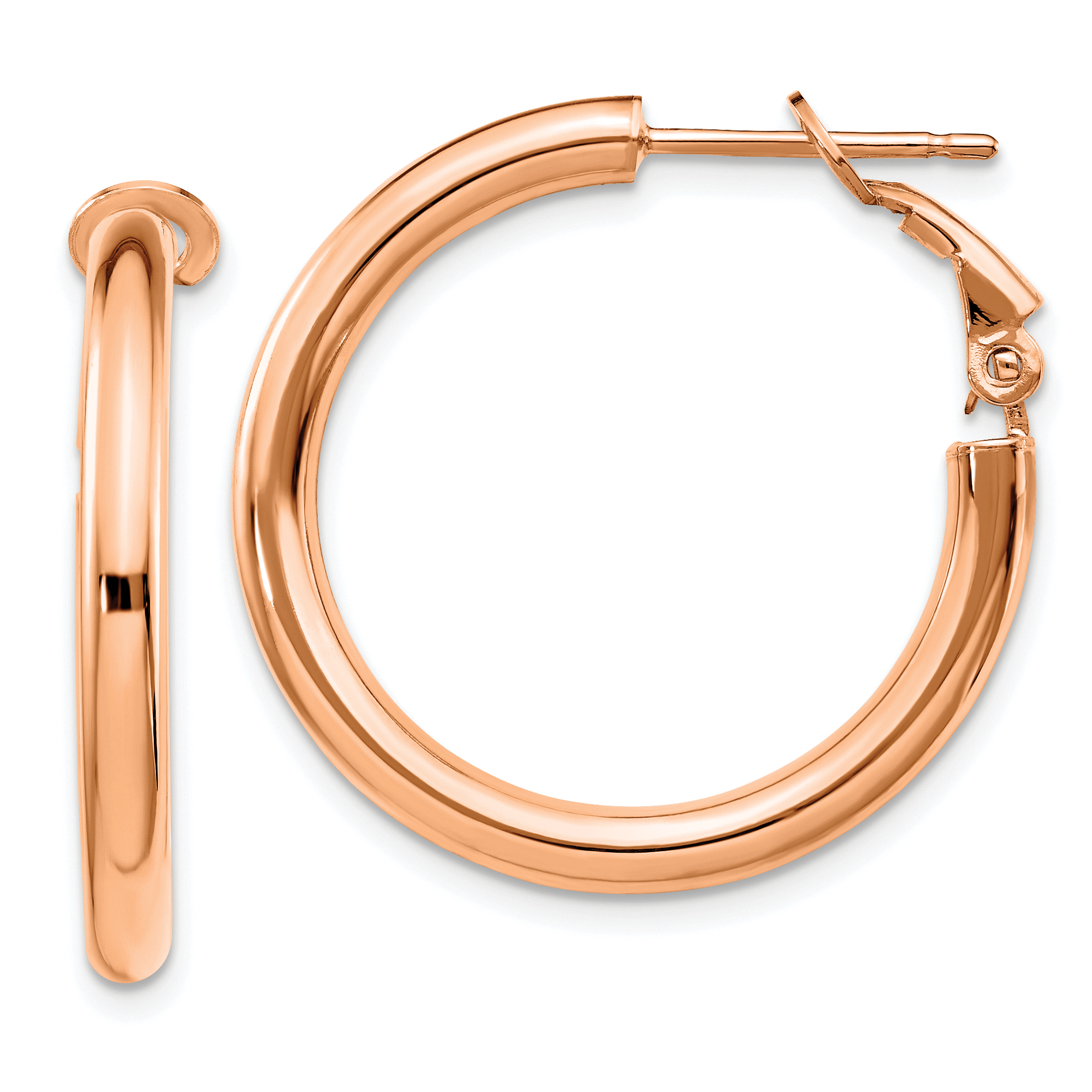 14k Rose Gold 3x20mm Polished Round Omega Back Hoop Earrings PRE923R | eBay