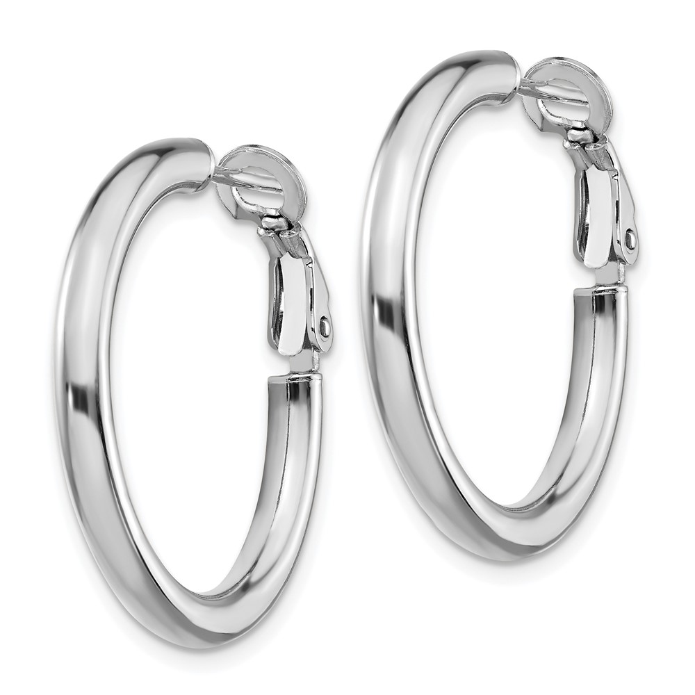 14k White Gold 3x20mm Polished Round Omega Back Hoop Earrings (PRE923W)