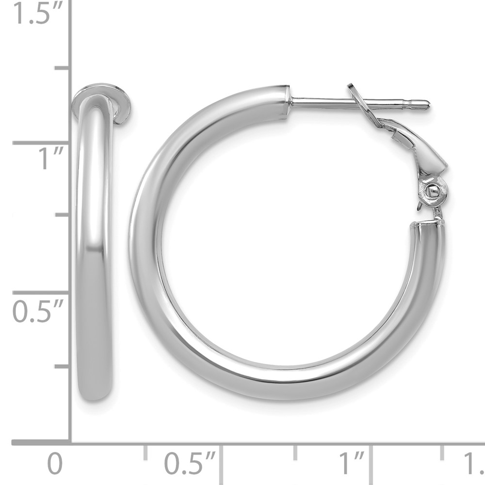 14k White Gold 3x20mm Polished Round Omega Back Hoop Earrings (PRE923W)