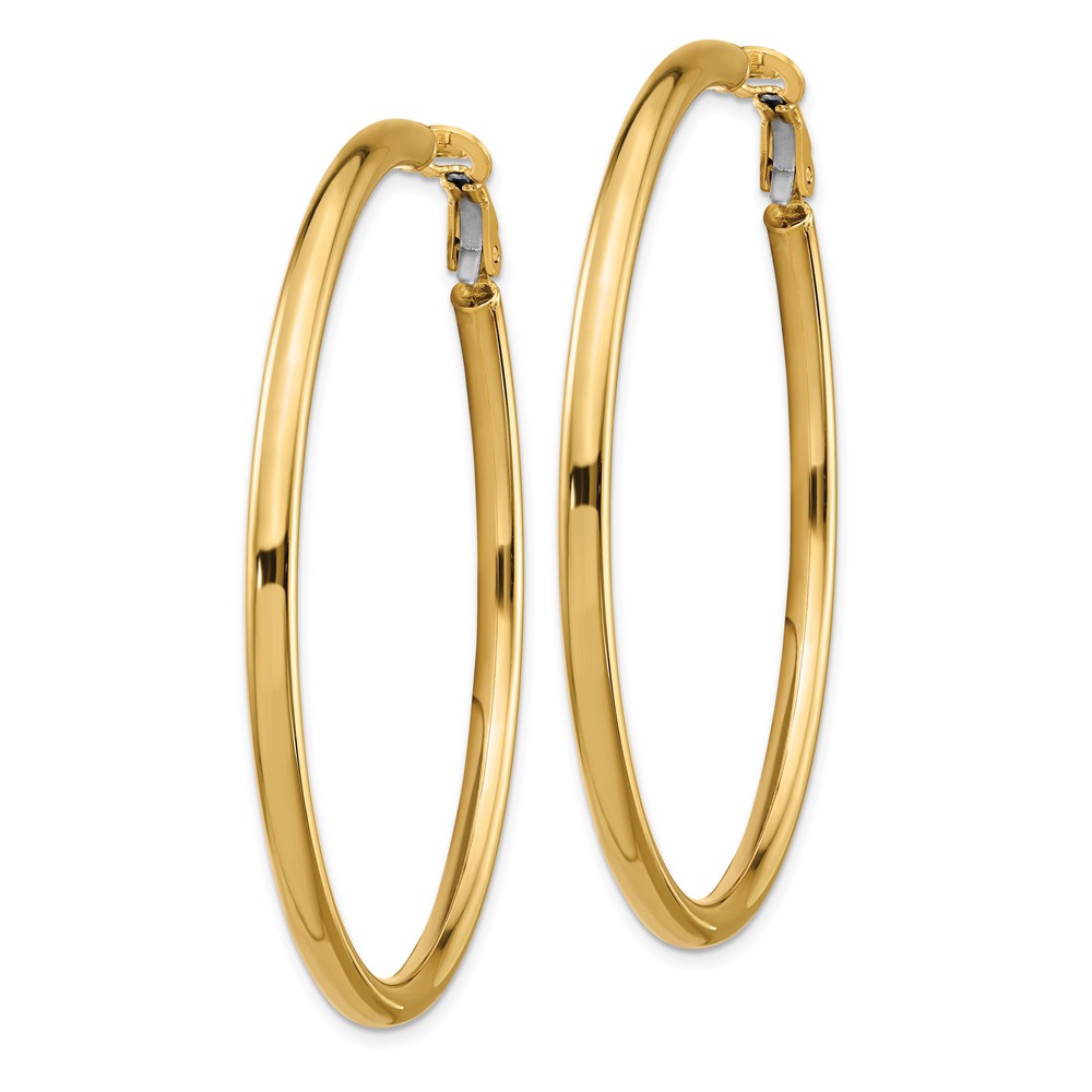 14k 3x45mm Polished Round Omega Back Hoop Earrings (PRE924)