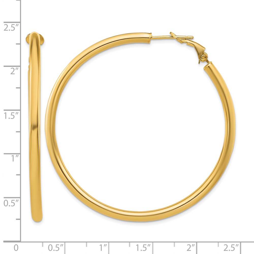 14k 3x45mm Polished Round Omega Back Hoop Earrings (PRE924)