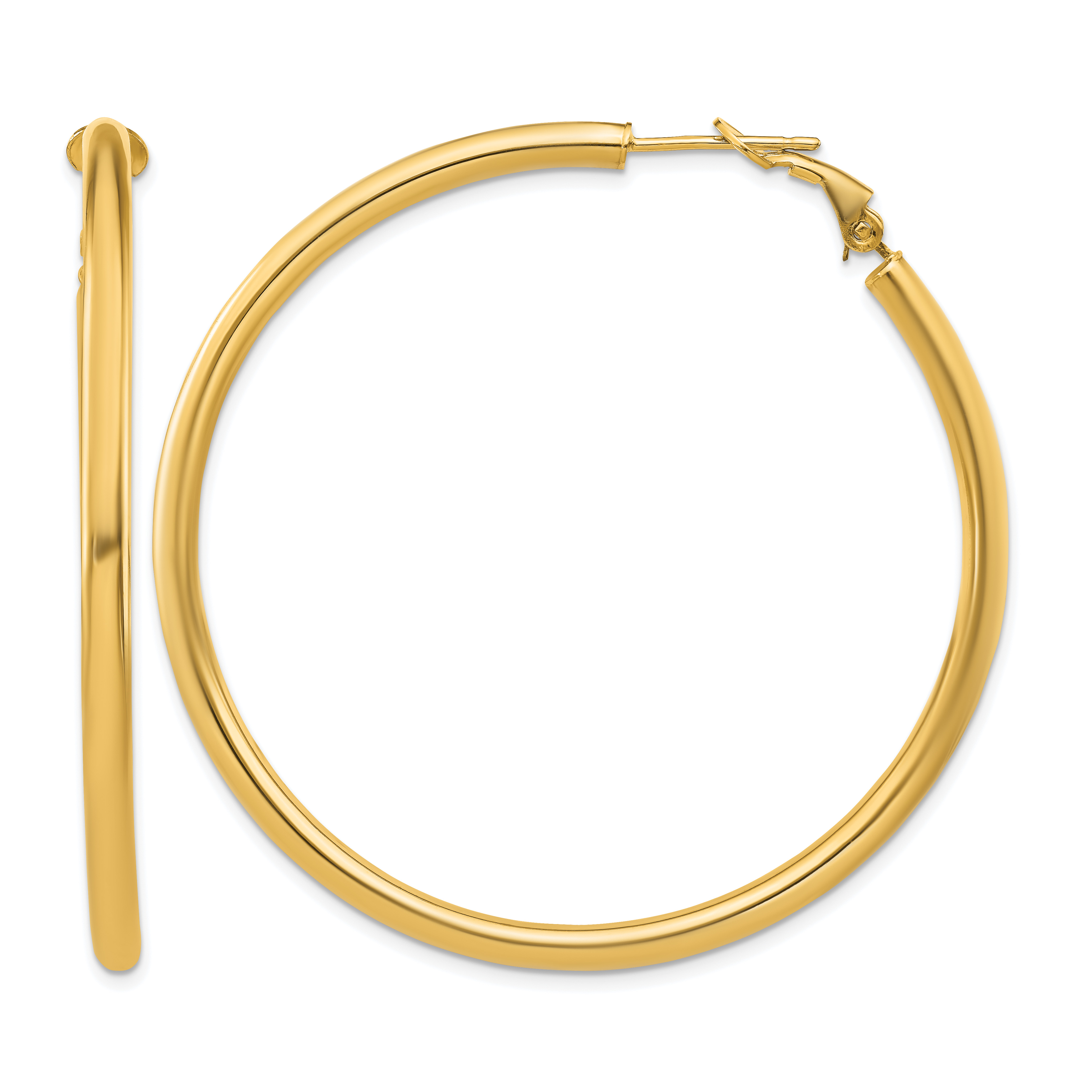14k 3x45mm Polished Round Omega Back Hoop Earrings (PRE924)
