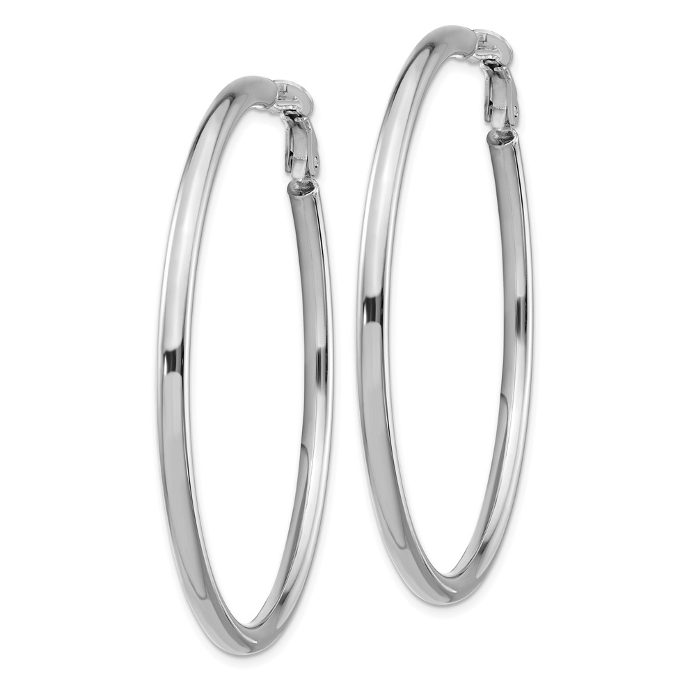 14k White Gold 3x45mm Polished Round Omega Back Hoop Earrings (PRE924W)