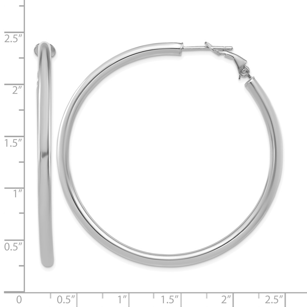 14k White Gold 3x45mm Polished Round Omega Back Hoop Earrings (PRE924W)