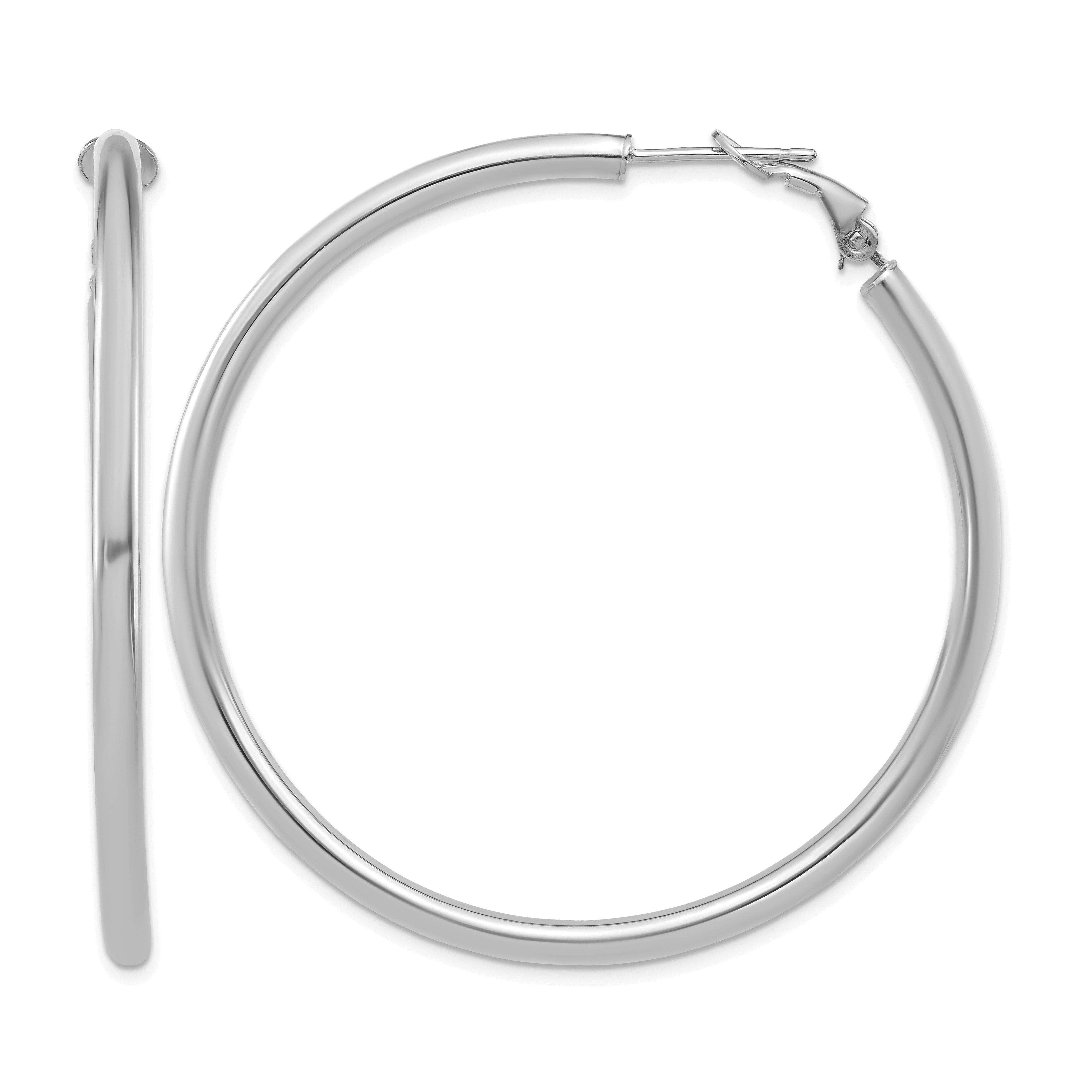 14k White Gold 3x45mm Polished Round Omega Back Hoop Earrings (PRE924W)