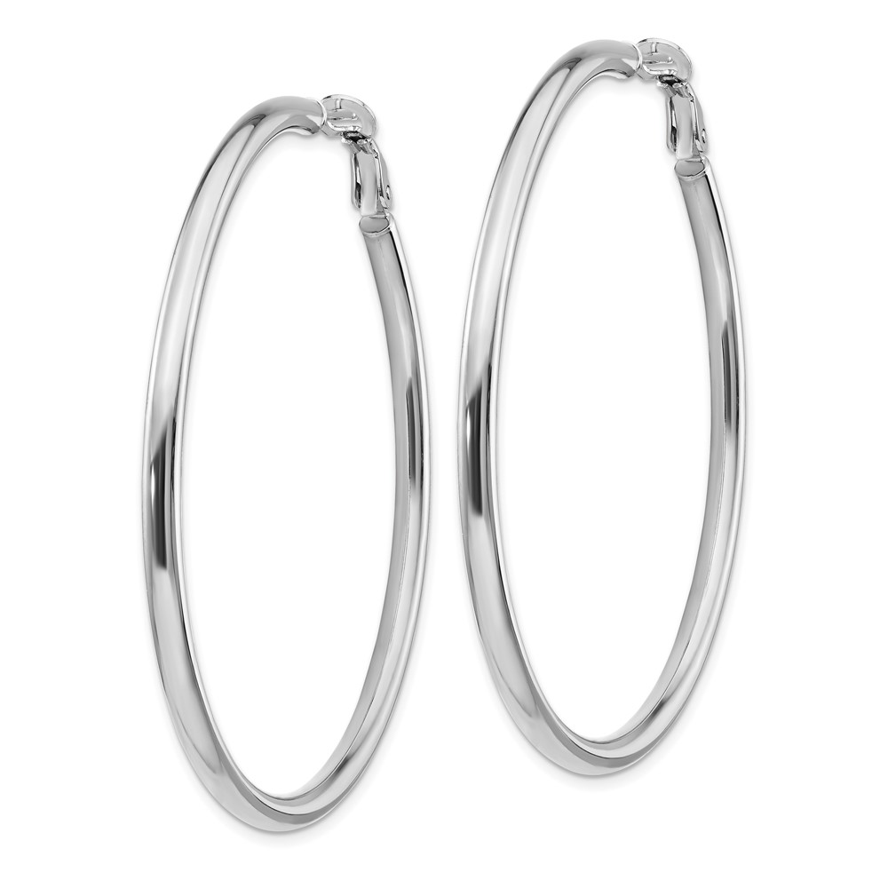 14k White Gold 3x50mm Polished Round Omega Back Hoop Earrings (PRE925W)
