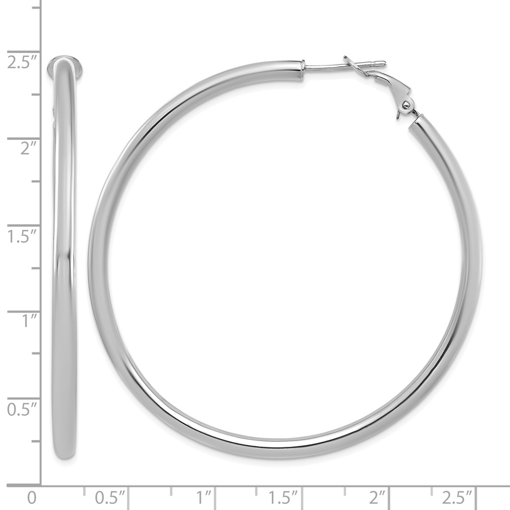 14k White Gold 3x50mm Polished Round Omega Back Hoop Earrings (PRE925W)