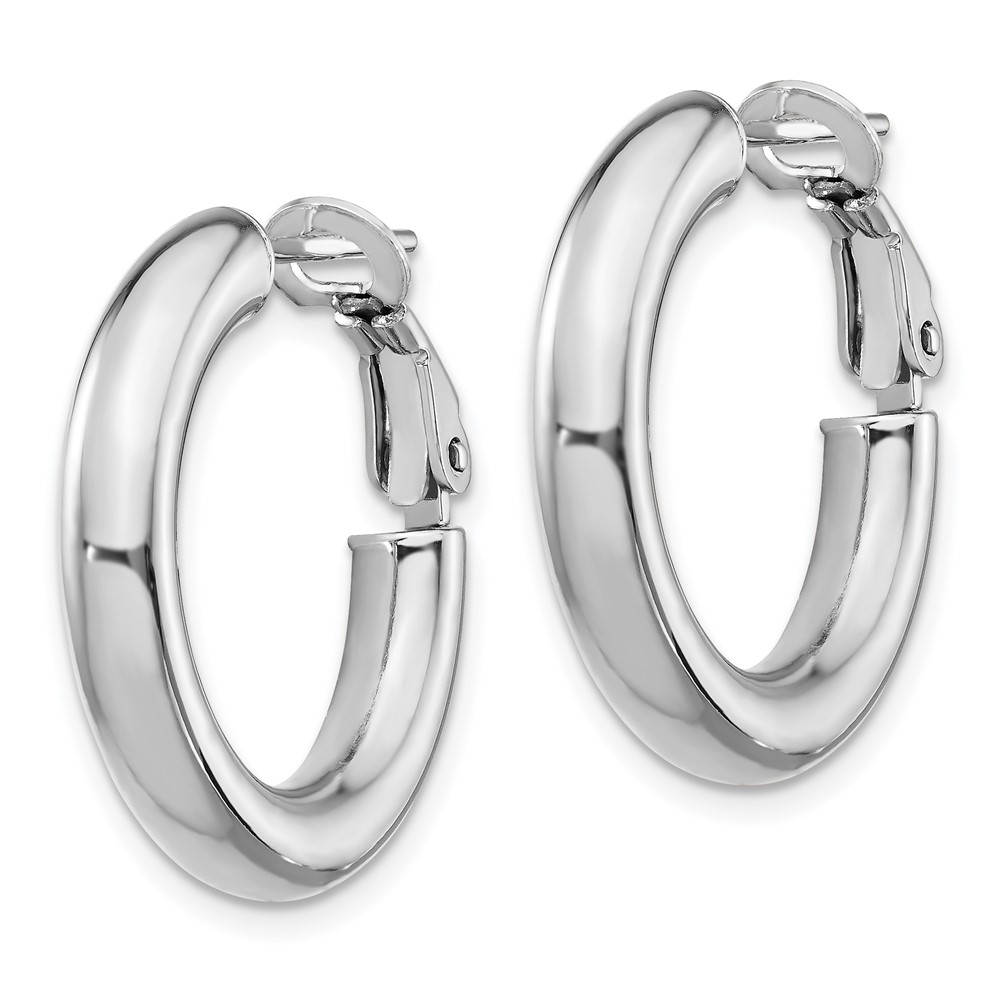 14k White Gold 4x15mm Polished Round Omega Back Hoop Earrings (PRE926W)