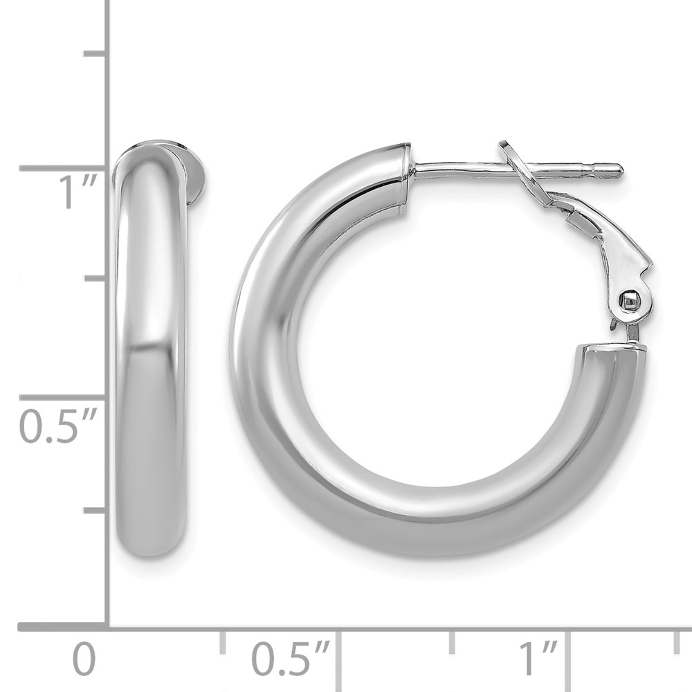 14k White Gold 4x15mm Polished Round Omega Back Hoop Earrings (PRE926W)