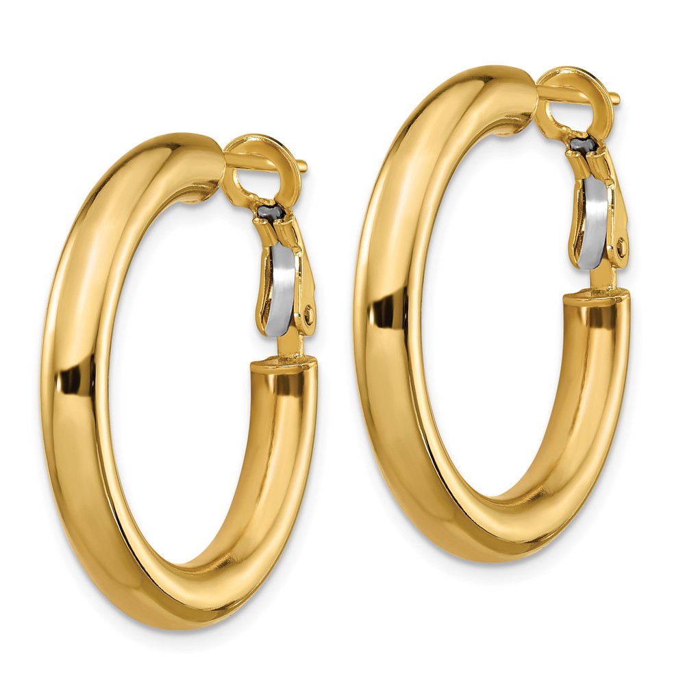 14k 4x20mm Polished Round Omega Back Hoop Earrings (PRE927)