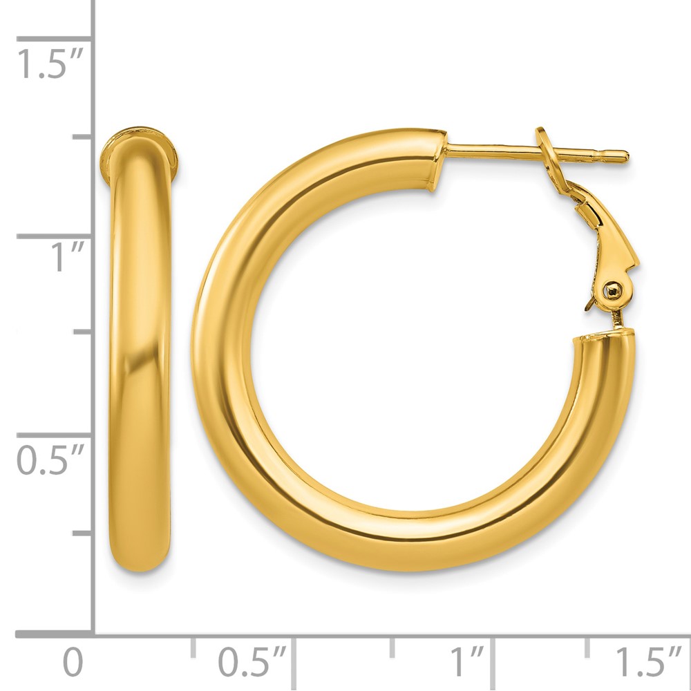 14k 4x20mm Polished Round Omega Back Hoop Earrings (PRE927)
