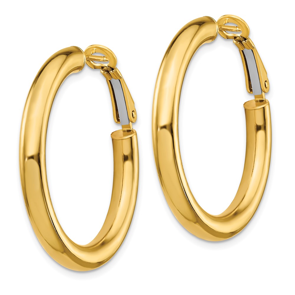 14k 4x25mm Polished Round Omega Back Hoop Earrings (PRE928)