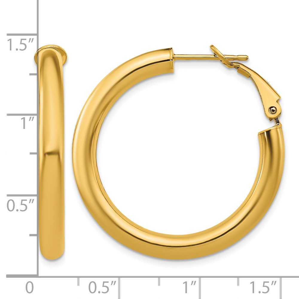 14k 4x25mm Polished Round Omega Back Hoop Earrings (PRE928)