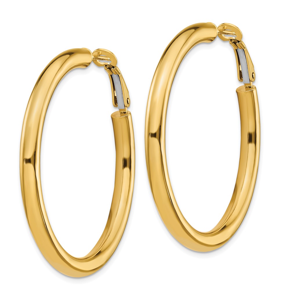 14k 4x35mm Polished Round Omega Back Hoop Earrings (PRE930)
