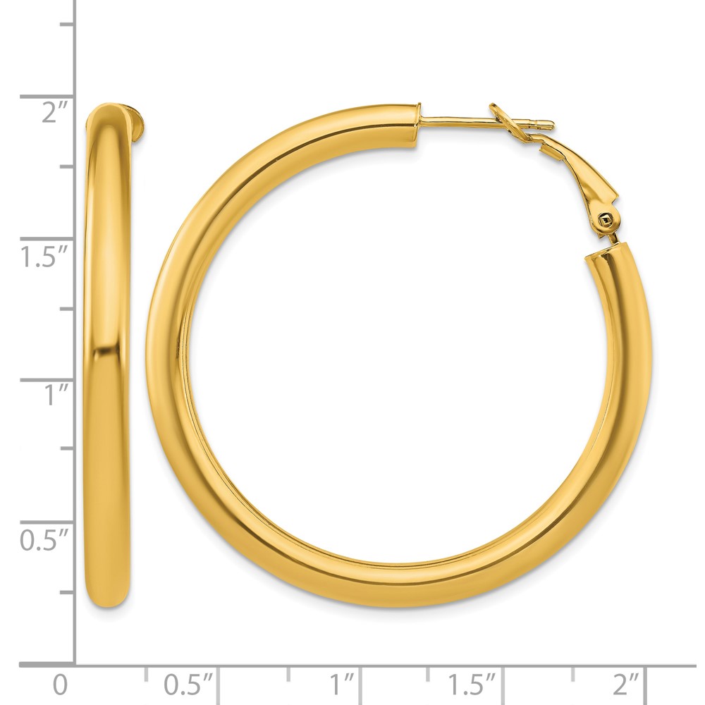 14k 4x35mm Polished Round Omega Back Hoop Earrings (PRE930)