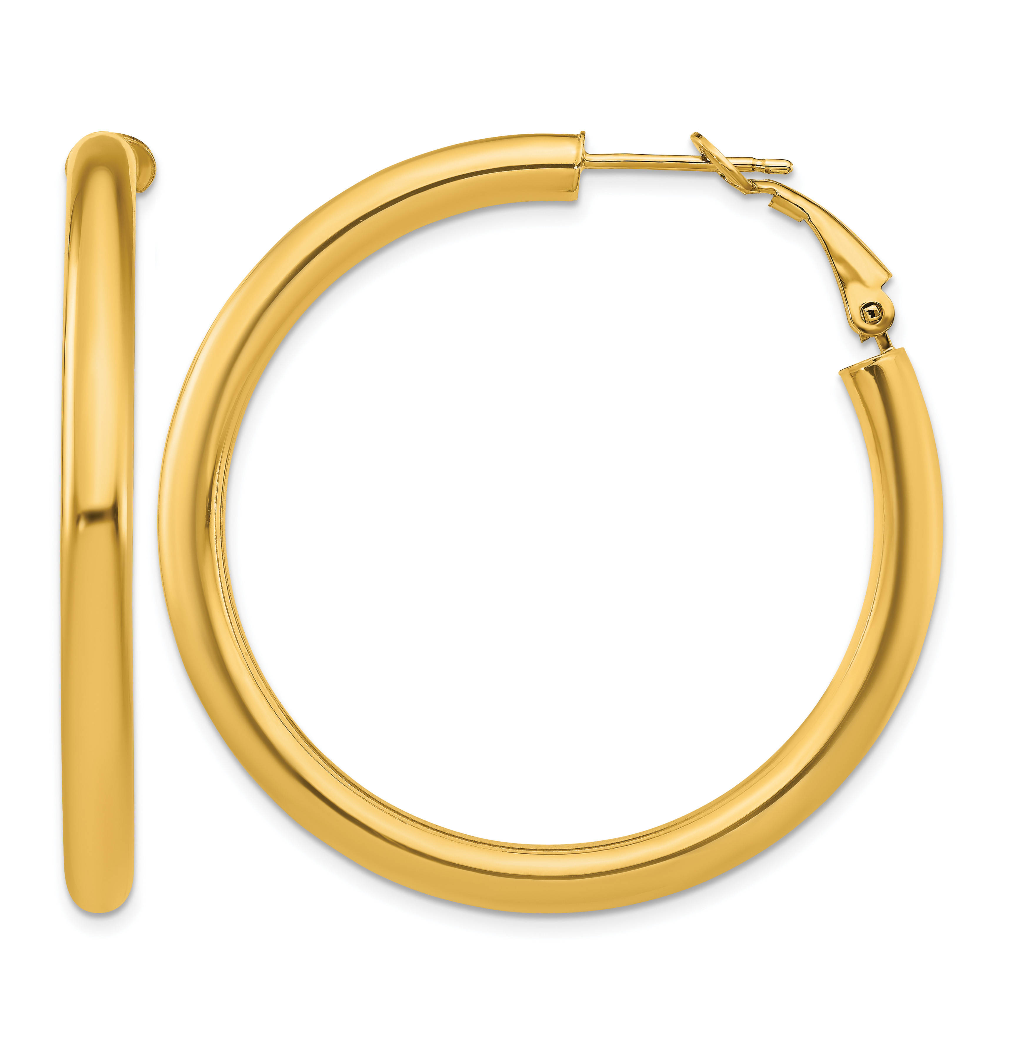 14k 4x35mm Polished Round Omega Back Hoop Earrings (PRE930)