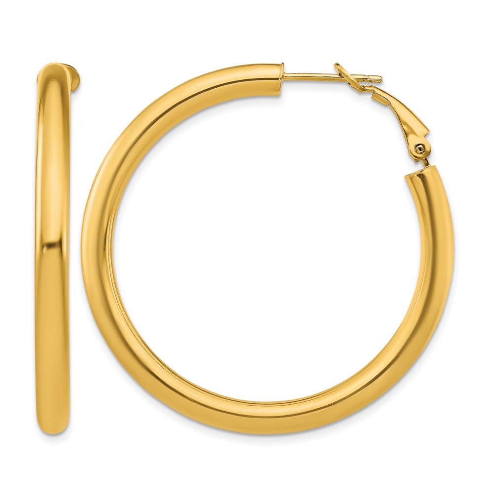 14k 4x35mm Polished Round Omega Back Hoop Earrings (PRE930)