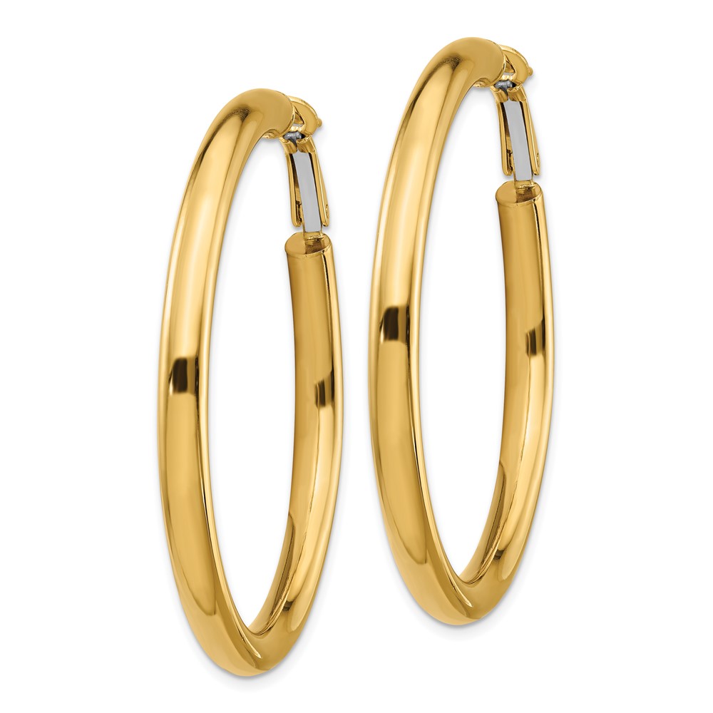 14k 4x50mm Polished Round Omega Back Hoop Earrings (PRE931)