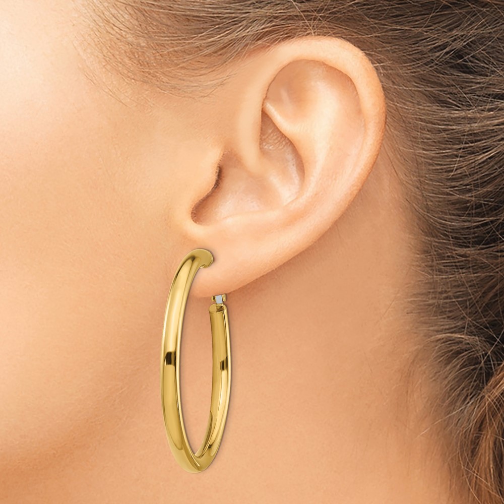 14k 4x50mm Polished Round Omega Back Hoop Earrings (PRE931)