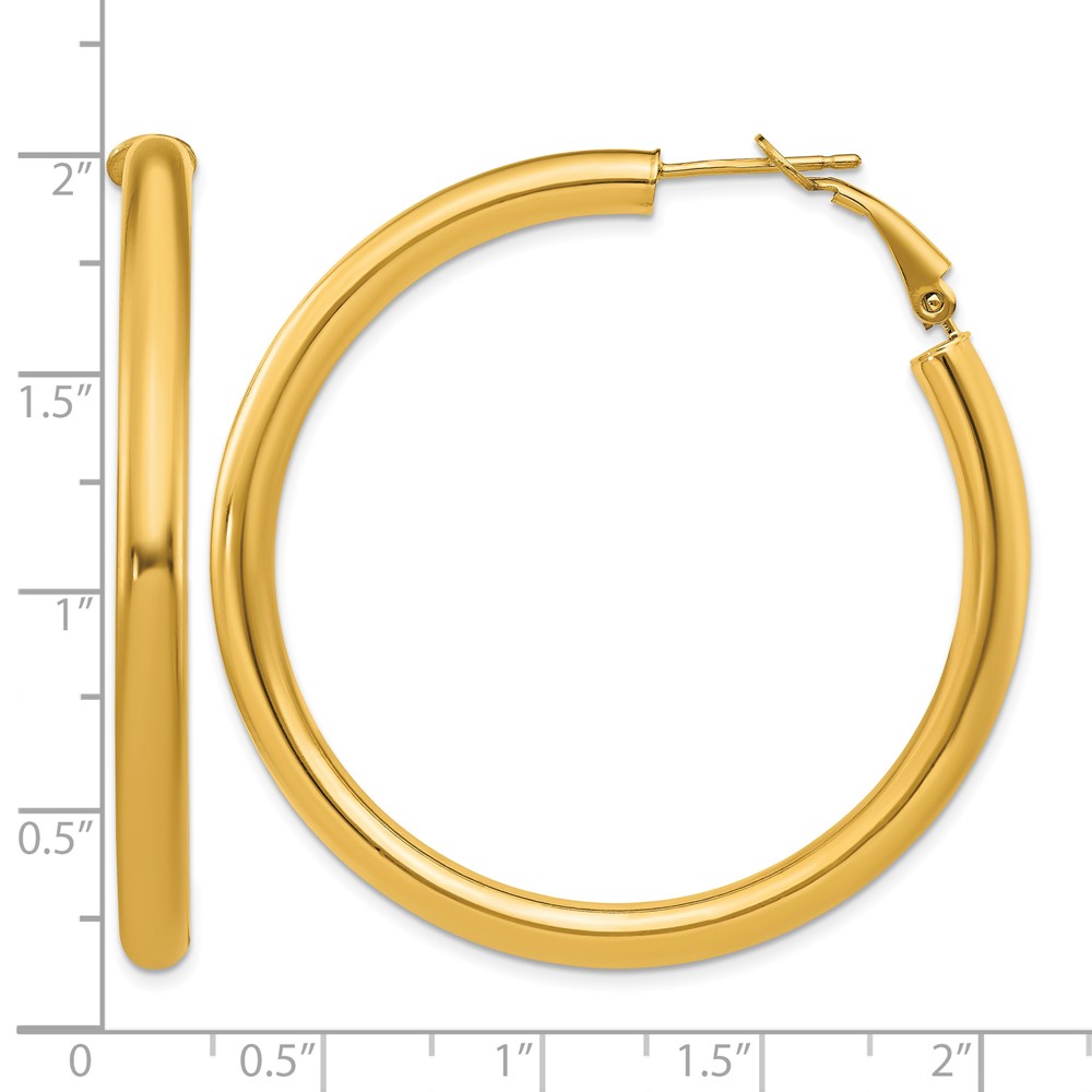 14k 4x50mm Polished Round Omega Back Hoop Earrings (PRE931)