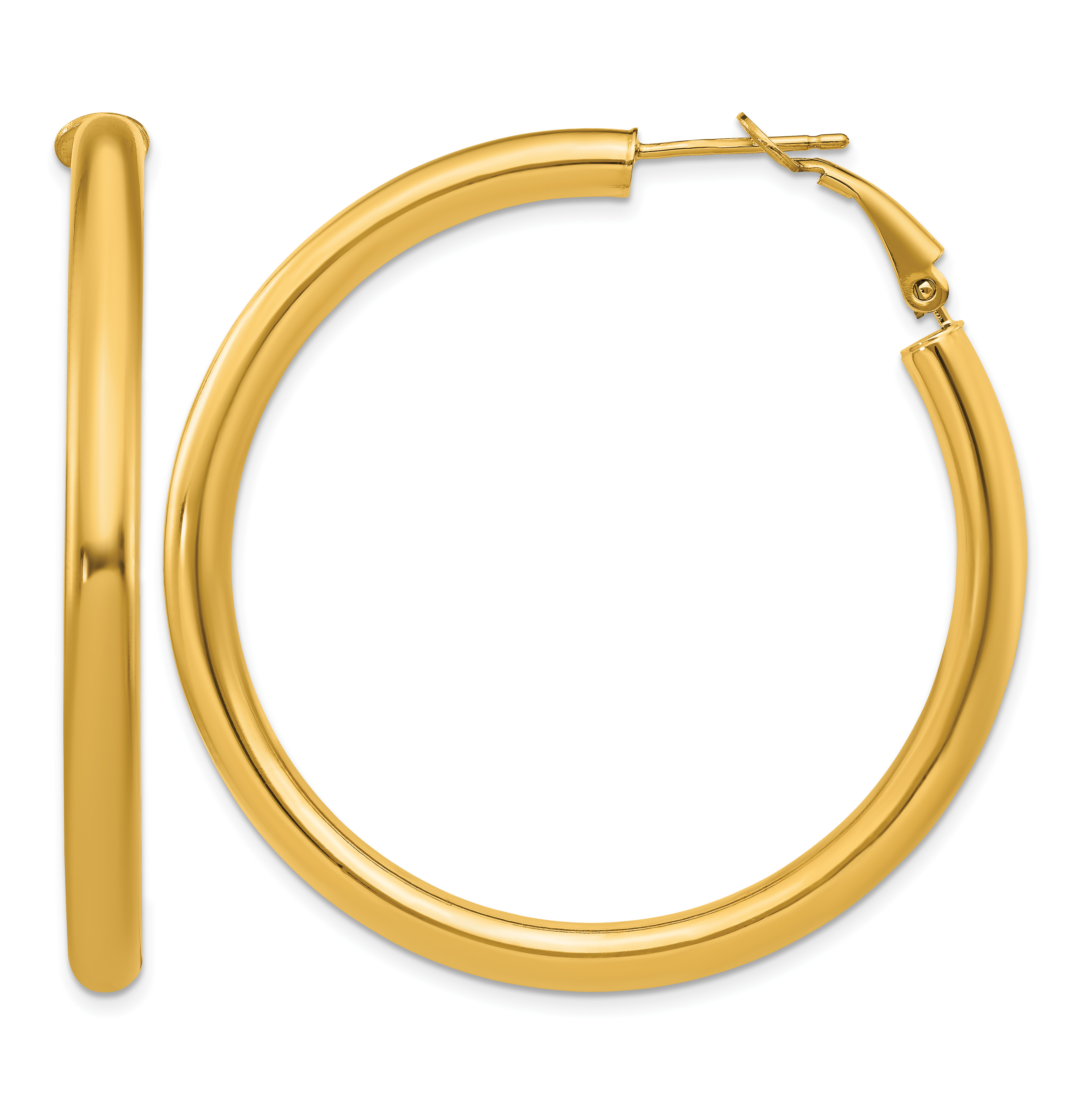 14k 4x50mm Polished Round Omega Back Hoop Earrings (PRE931)