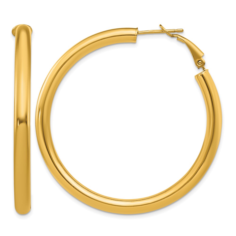 14k 4x50mm Polished Round Omega Back Hoop Earrings (PRE931)
