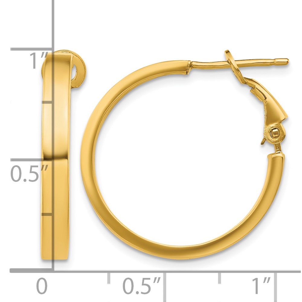 14k 3x20mm Polished Square Tube Round Hoop Earrings (PRE932)