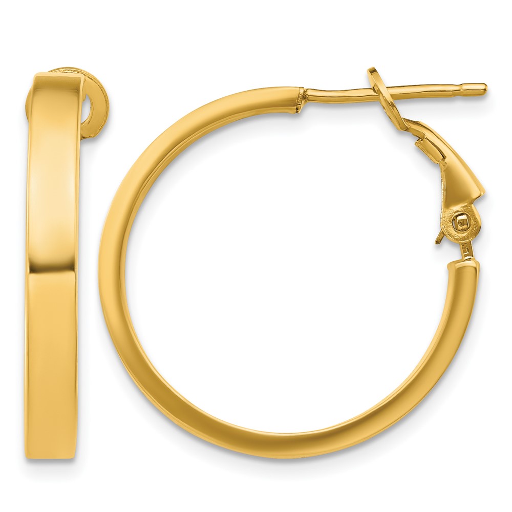 14k 3x20mm Polished Square Tube Round Hoop Earrings (PRE932)