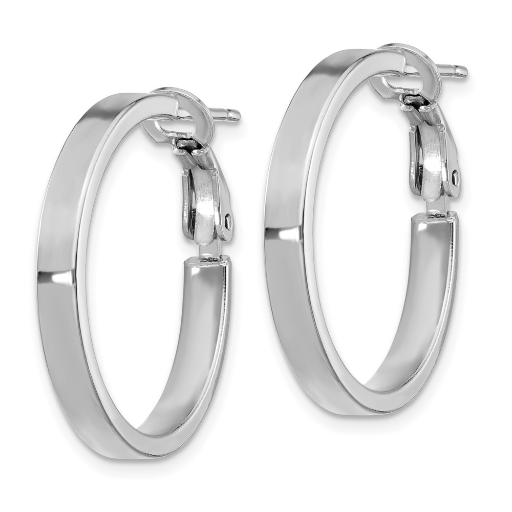 14k White Gold 3x20mm Polished Square Tube Round Hoop Earrings (PRE932W)