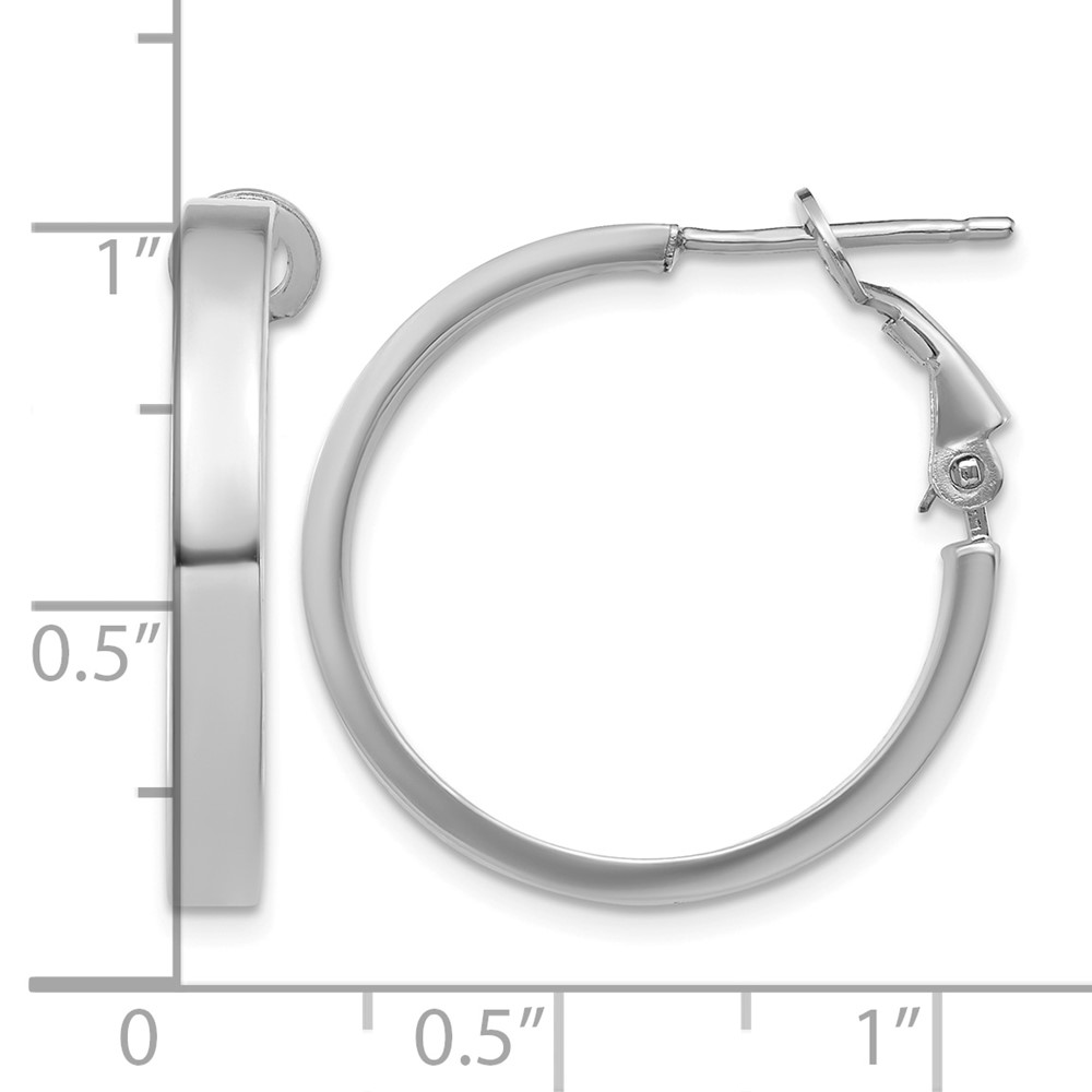 14k White Gold 3x20mm Polished Square Tube Round Hoop Earrings (PRE932W)