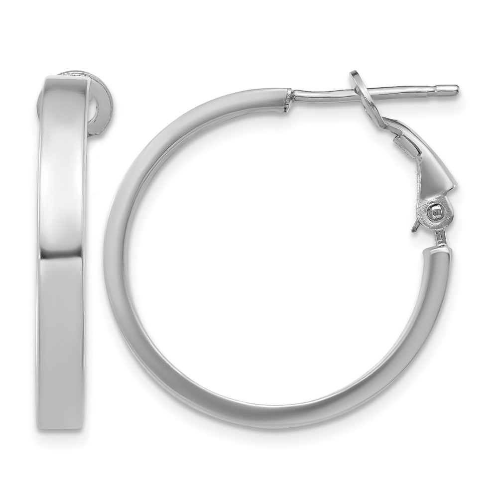 14k White Gold 3x20mm Polished Square Tube Round Hoop Earrings (PRE932W)