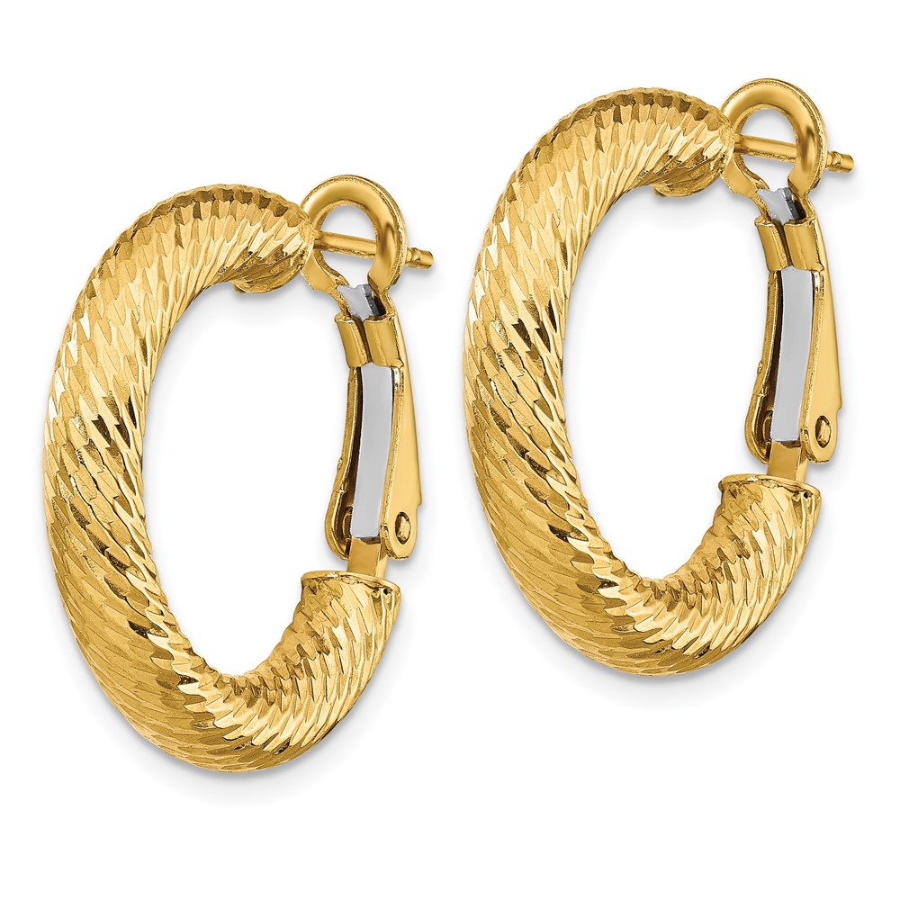 14k 4x15mm Diamond-cut Round Omega Back Hoop Earrings (PRE933)