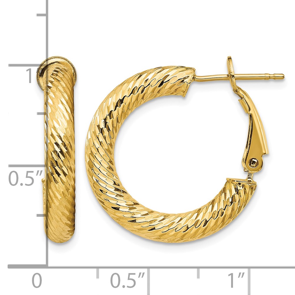 14k 4x15mm Diamond-cut Round Omega Back Hoop Earrings (PRE933)