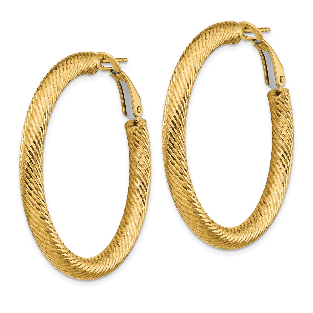 14k 4x30mm Diamond-cut Round Omega Back Hoop Earrings (PRE936)