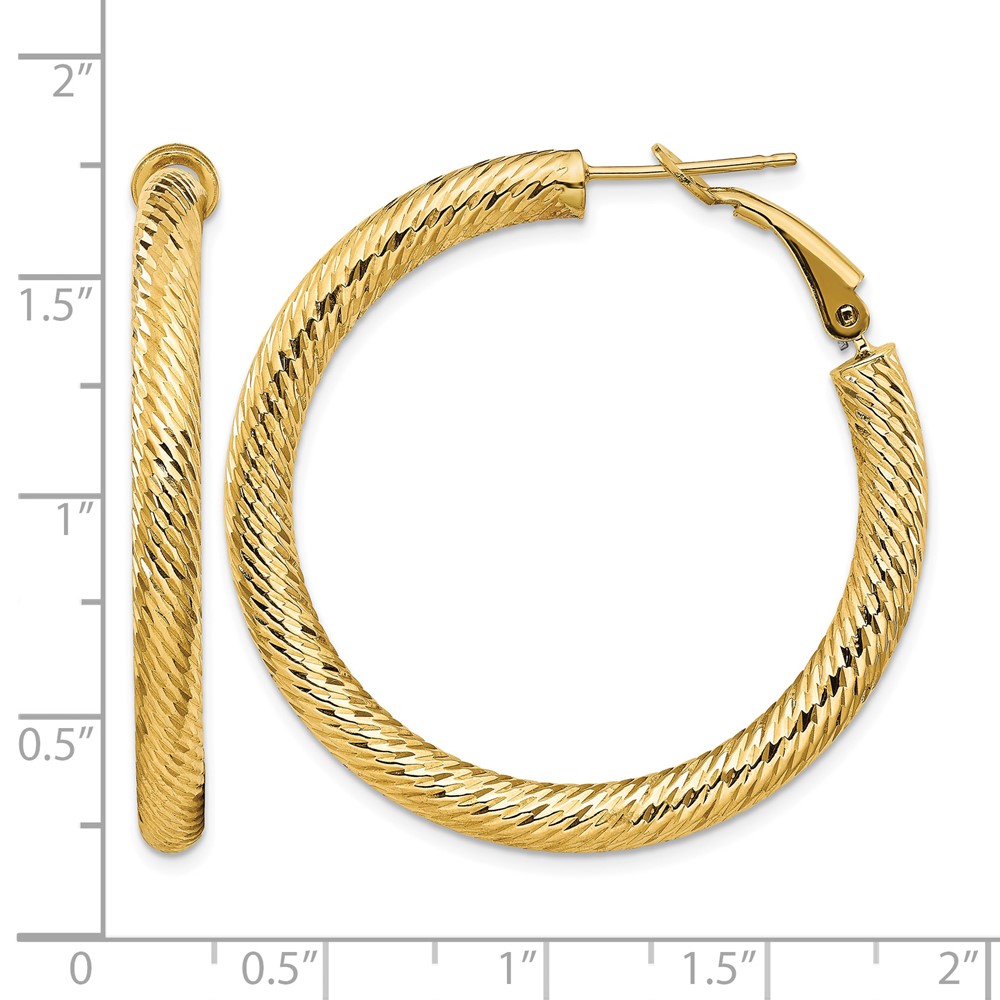 14k 4x30mm Diamond-cut Round Omega Back Hoop Earrings (PRE936)