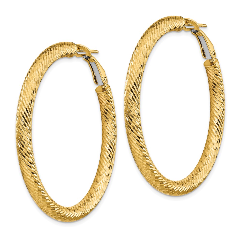 14k 4x35mm Diamond-cut Round Omega Back Hoop Earrings (PRE937)