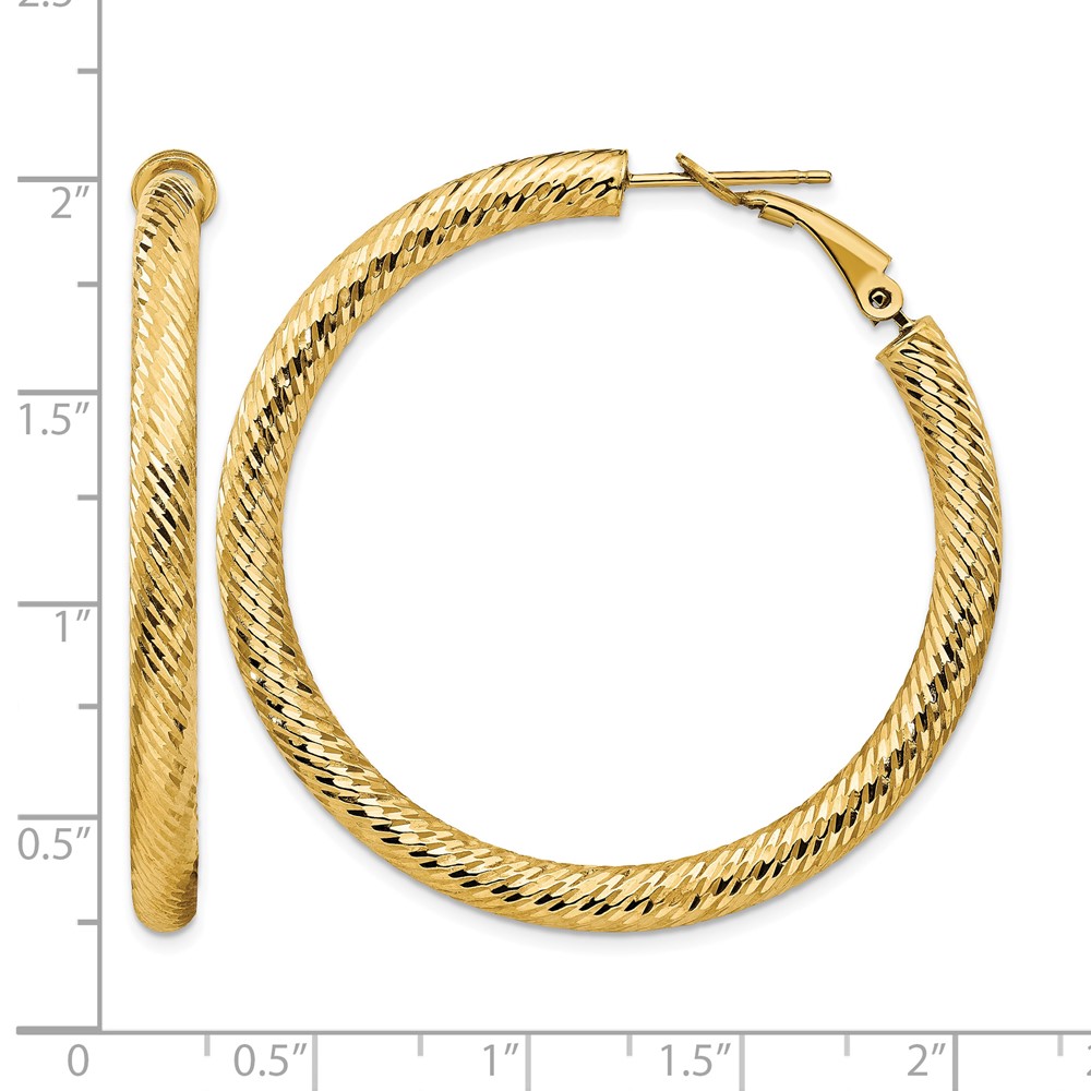 14k 4x35mm Diamond-cut Round Omega Back Hoop Earrings (PRE937)