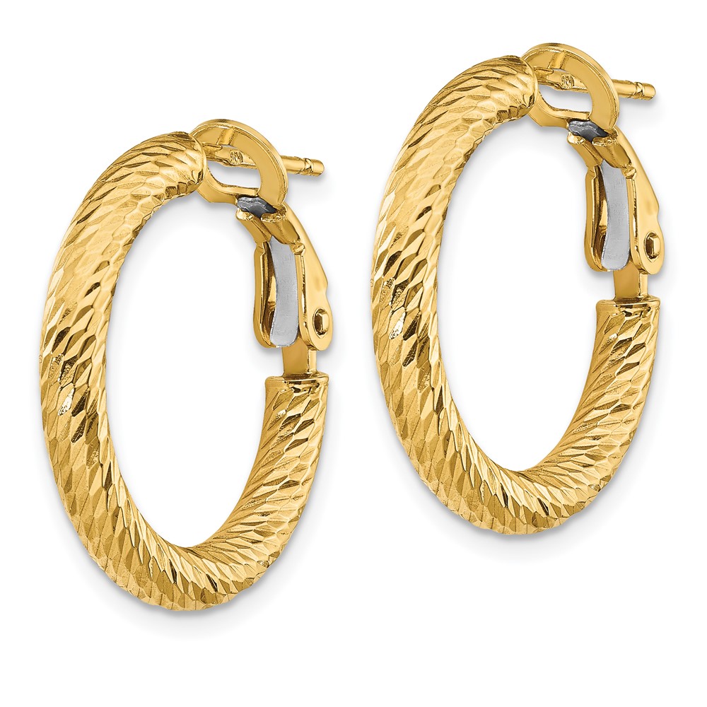 14k 3mm Polished Diamond-cut Round Omega Back Hoop Earrings (PRE938)