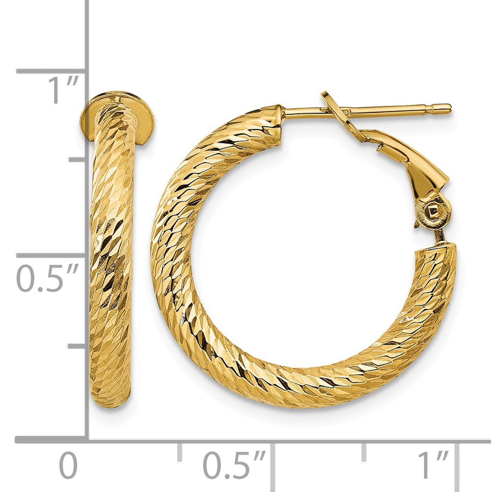 14k 3mm Polished Diamond-cut Round Omega Back Hoop Earrings (PRE938)