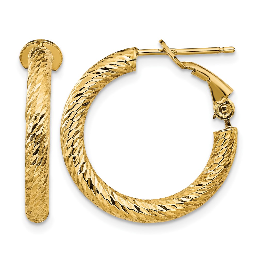 14k 3mm Polished Diamond-cut Round Omega Back Hoop Earrings (PRE938)